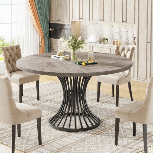 Round solid wood dining table - round,