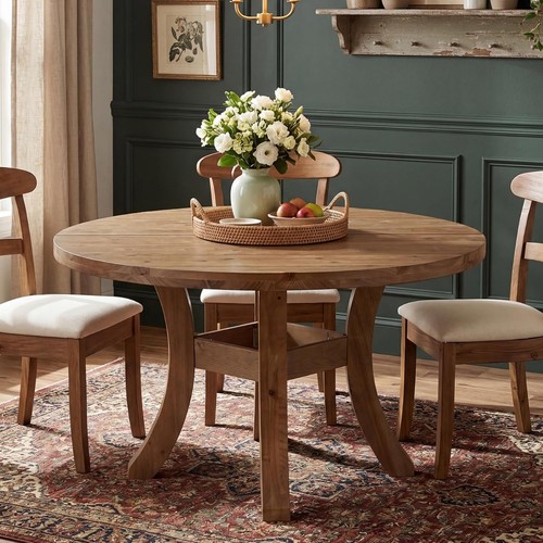Round solid wood dining table - round,